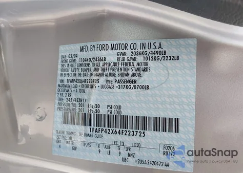 2004 Ford Mustang Gt from USA, damaged, VIN 1FAFP42X64F223725